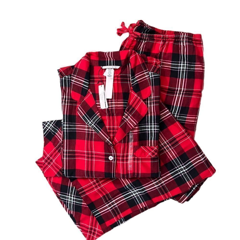 Victoria’s Secret Shimmer Cotton Flannel long sleeve pajama set Red Plaid